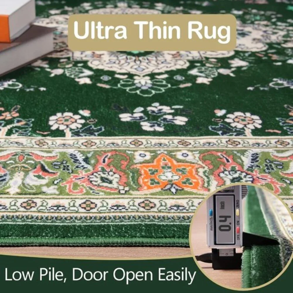 New 4x6 Washable Area Rug, Non-Slip Green Floral Rug for Home or Office Decor